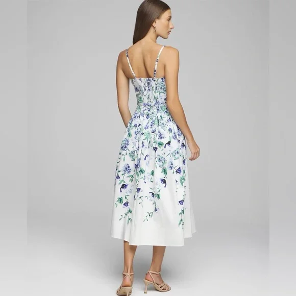 White House Black Market Smocked Floral Belted Dress Size 10 - Picture 4 of 9